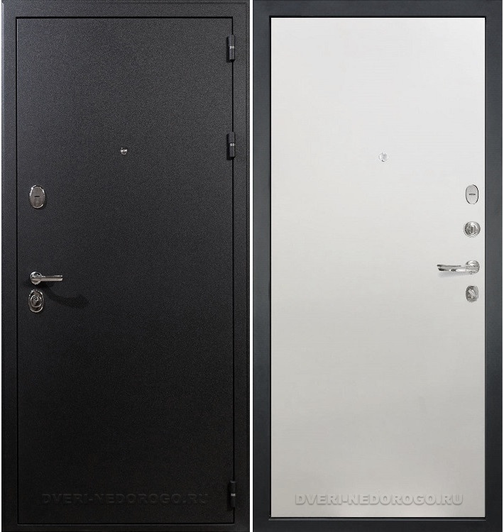 Входная порошковая железная дверь с МДФ - Рим 62. Черный шелк / Белый ясень