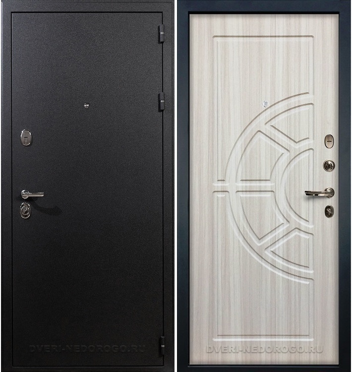 Входная порошковая железная дверь с МДФ - Рим 44. Черный шелк / Сандал белый