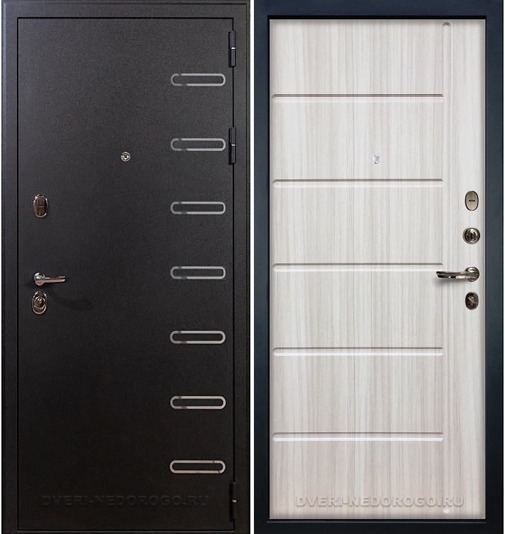 Металлическая входная порошковая дверь с МДФ - Витязь 42. Черный шелк / Сандал белый