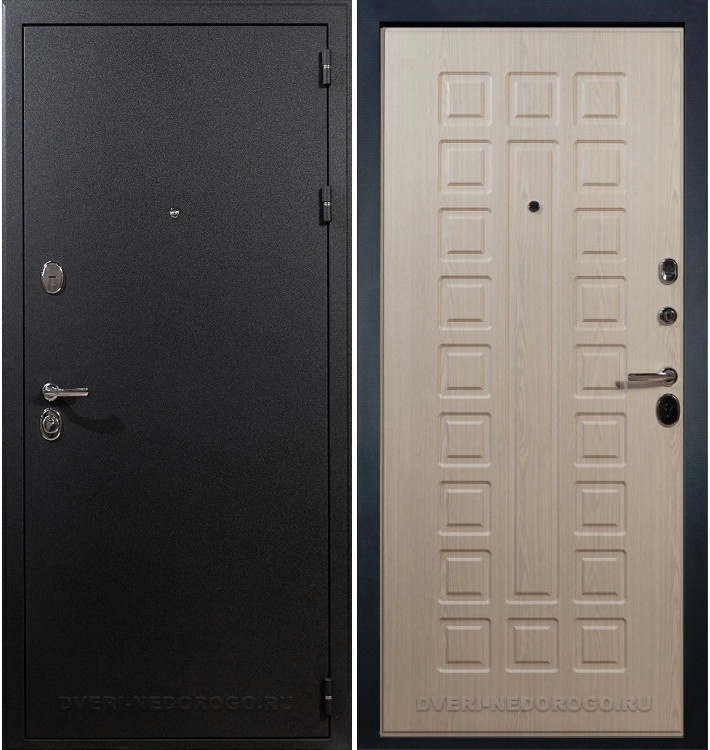 Входная порошковая дверь с МДФ - Рим 20. Черный шелк / Беленый дуб