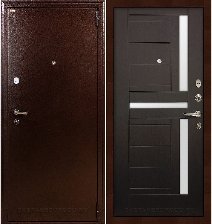 Входная железная дверь в квартиру порошковая с МДФ - 1А 35. Медный антик / Венге