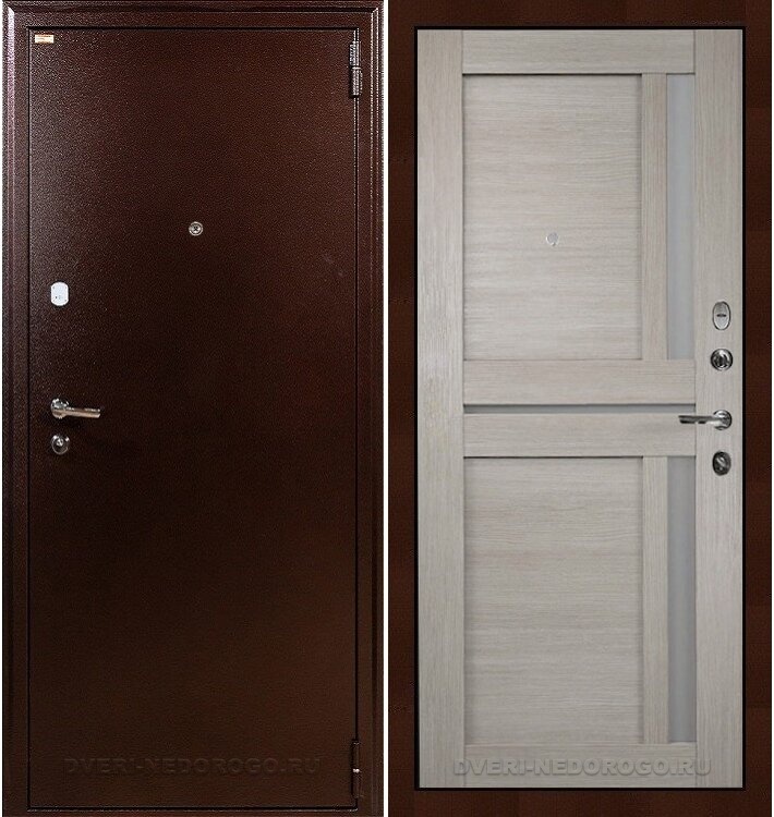 Входная железная квартирная дверь с порошковым составом и МДФ - 1А 49. Медный антик / Кремовый ясень