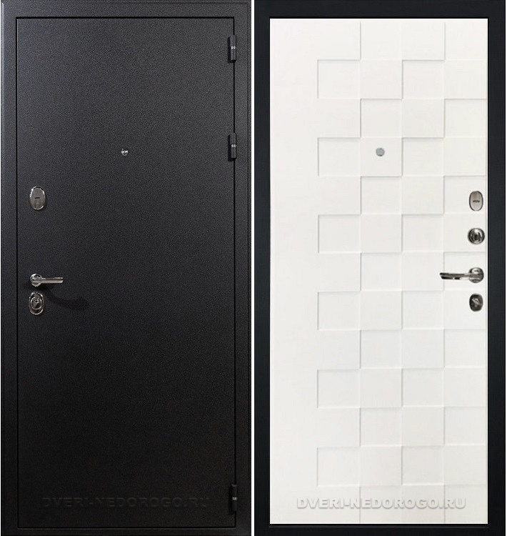 Металлическая порошковая дверь с МДФ внутри - Рим 71. Черный шелк / Белая шагрень