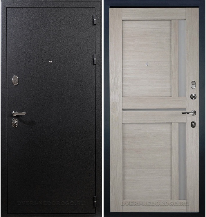 Металлическая порошковая дверь с МДФ и стеклом - Рим 49. Черный шелк / Ясень кремовый