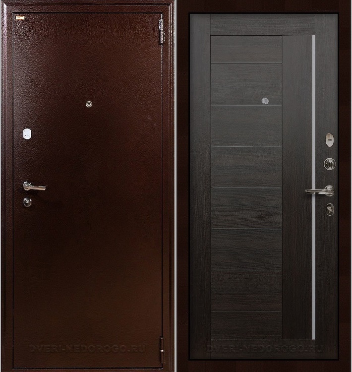 Входная железная квартирная дверь с порошковым составом и МДФ - 1А 39. Медный антик / Венге