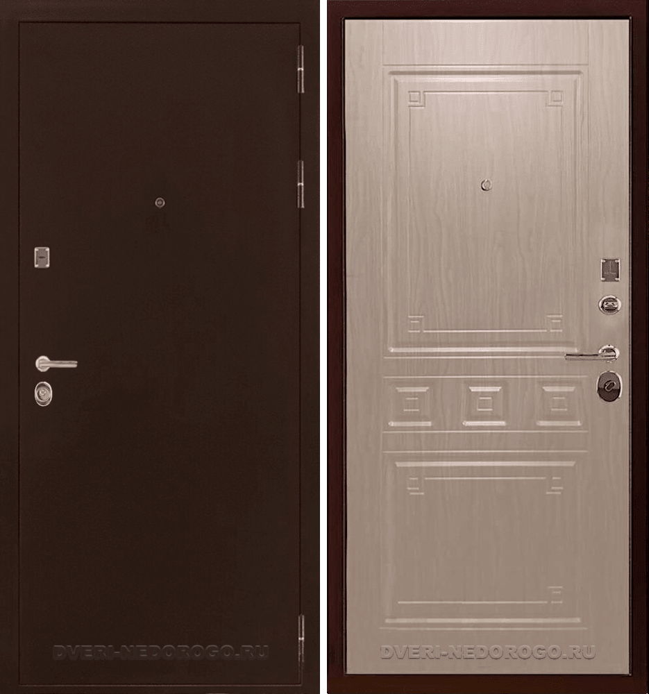 Дверь входная квартирная с порошковым окрасом и МДФ - Соломон Гранд. Антик медь / Беленый дуб