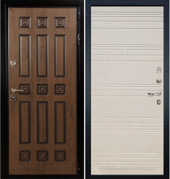 Дверь входная металлическая Гладиатор Винорит 63. Голден патина / Дуб фактурный крем