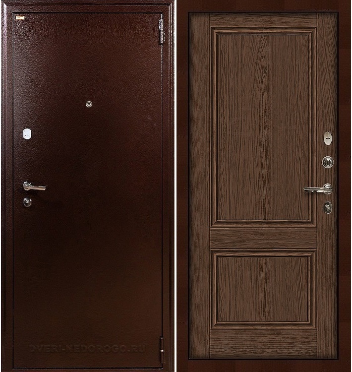 Дверь входная с порошковой краской и МДФ - 1А 57. Медный антик / Орех