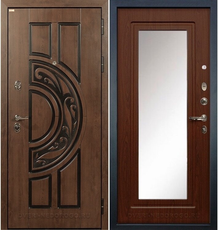 Дверь «Спартак CISA 30» входная с зеркалом голден патина / береза мореная (с зеркалом)