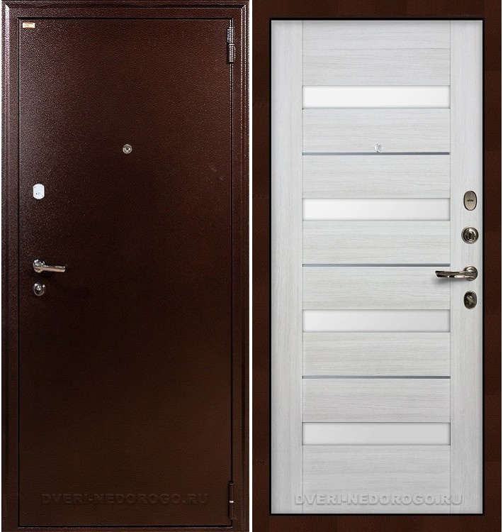 Входная железная квартирная дверь с порошковым составом и МДФ - 1А 46. Медный антик / Беленый дуб