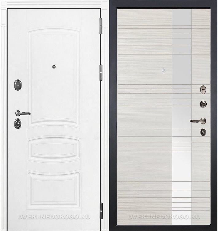Металлическая входная дверь с МДФ и стеклом - Легион Белая шагрень 52. Белая шагрень / Беленый дуб