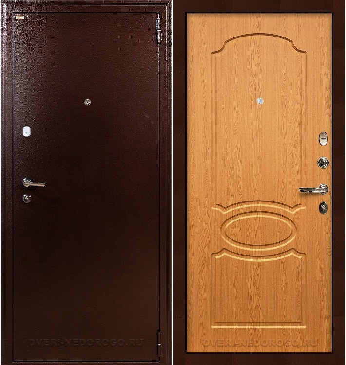 Дверь металлическая с порошковым напылением и МДФ - 1А 15. Медный антик / Натуральный дуб