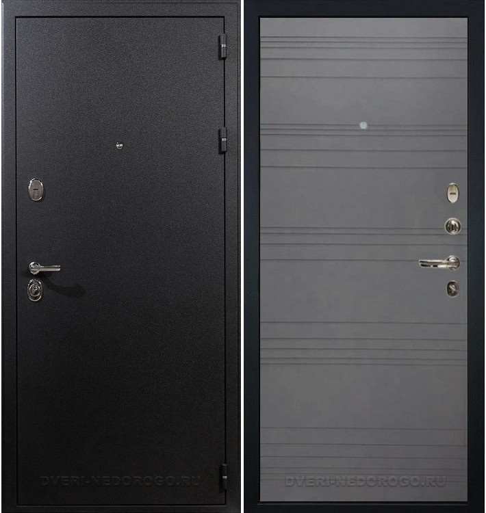 Входная дверь с порошковым напылением и МДФ - Рим 70. Черный шелк / Графит софт