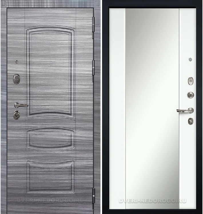 Дверь «Легион Сандал серый 61» входная с зеркалом сандал серый / белый экошпон (с зеркалом)