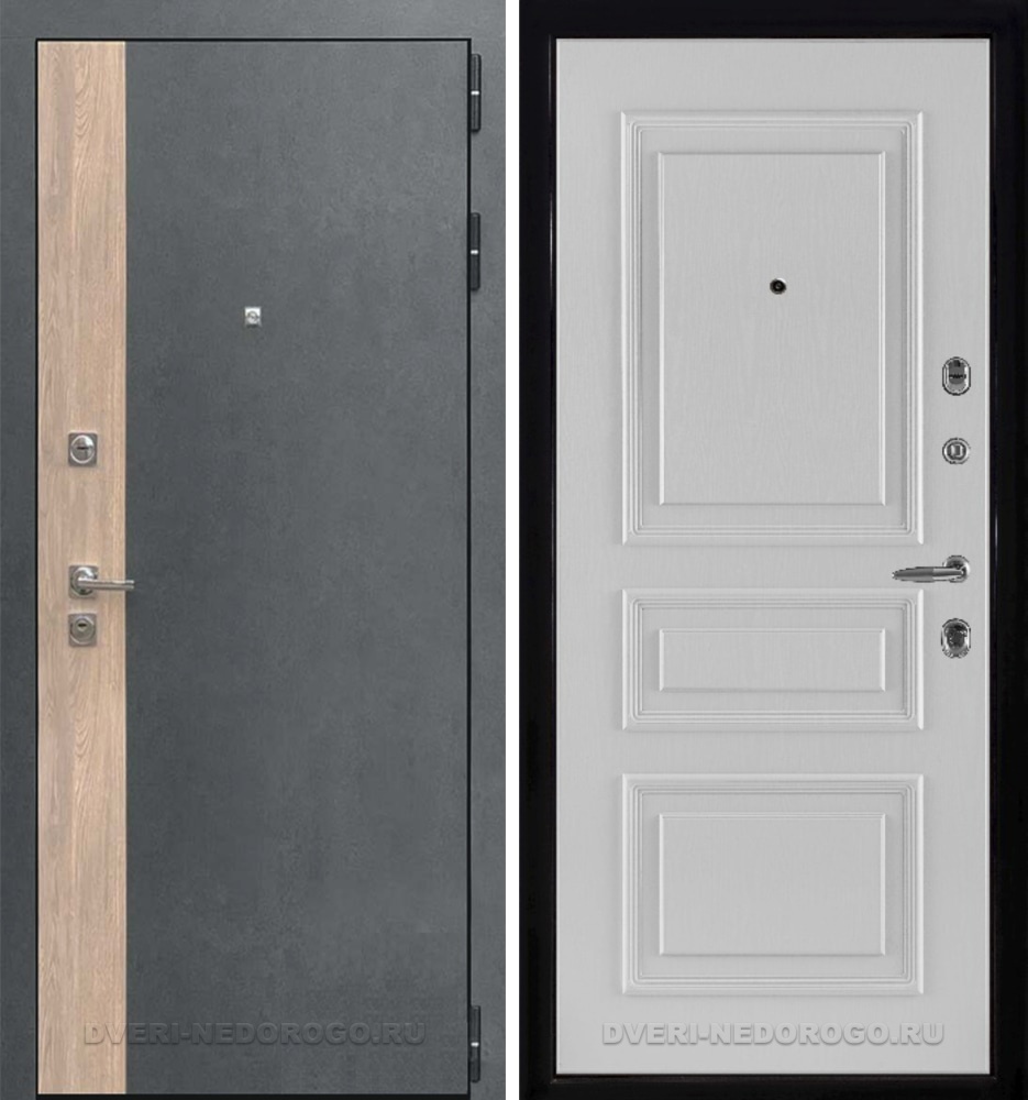 Дверь входная с МДФ панелями - Бруклин Вена 3D Белый ясень. Серая штукатурка + дуб европ. красный / Белый ясень