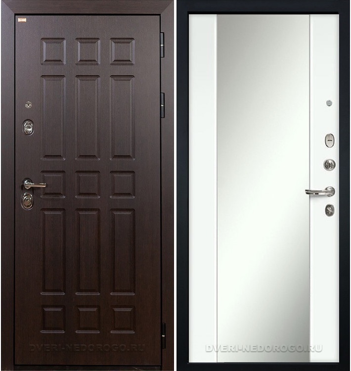 Дверь «Сенатор 3К 61» входная с зеркалом венге / белый экошпон (с зеркалом)