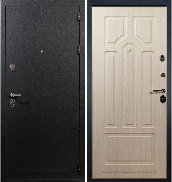 Входная дверь с порошковым напылением и МДФ - Рим 25. Черный шелк / Беленый дуб