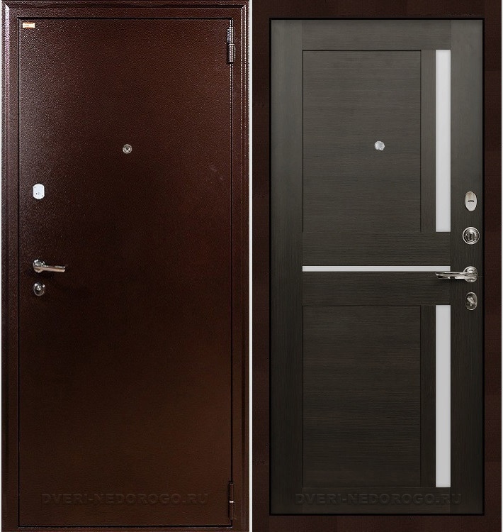 Входная железная квартирная дверь с порошковым составом и МДФ - 1А 50. Медный антик / Венге