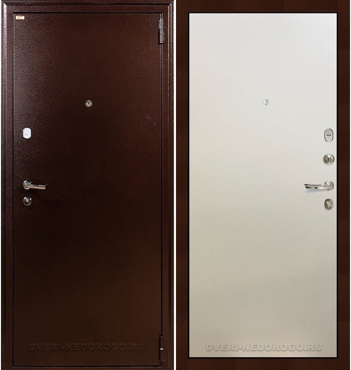 Дверь входная снаружи порошковая внутри МДФ - 1А 62. Медный антик / Белый ясень