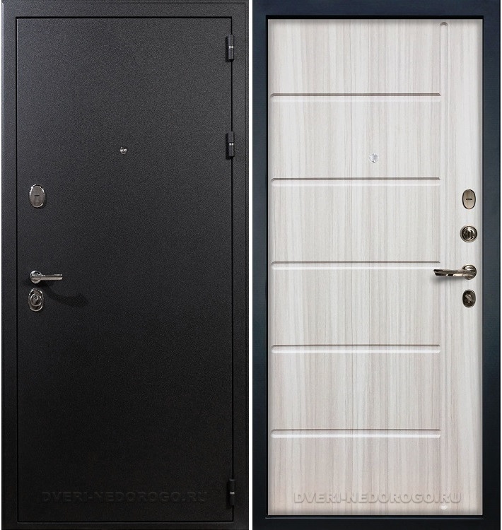 Входная порошковая железная дверь с МДФ - Рим 42. Черный шелк / Сандал белый