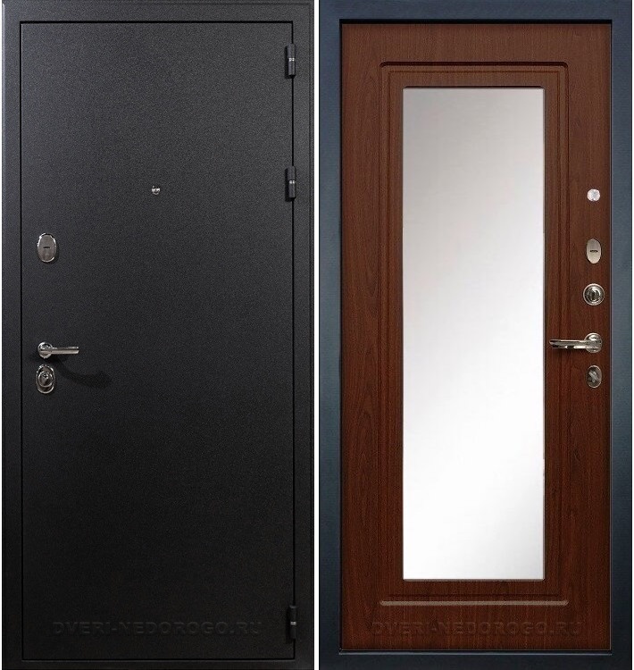 Дверь «Рим 30» входная с зеркалом черный шелк / береза мореная (с зеркалом)