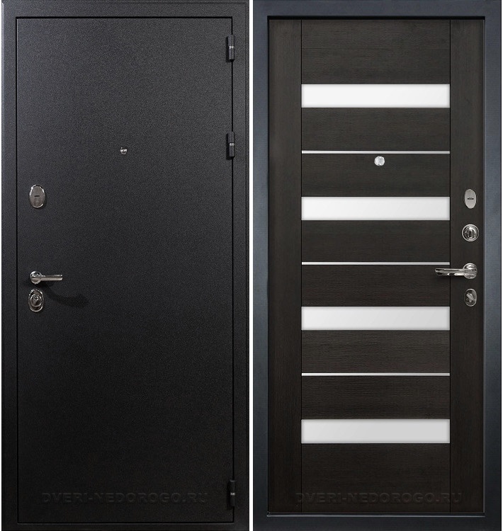 Металлическая порошковая дверь с МДФ и стеклом - Рим 51. Черный шелк / Венге