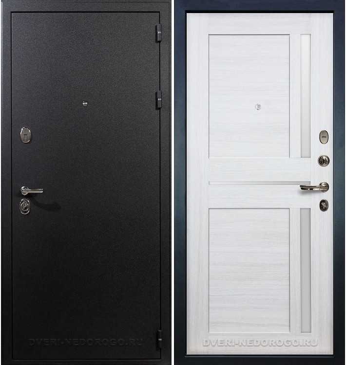 Металлическая порошковая дверь с МДФ и стеклом - Рим 47. Черный шелк / Беленый дуб