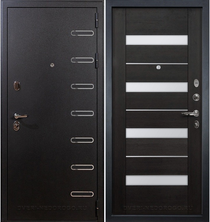Металлическая порошковая дверь с МДФ и стеклом внутри - Витязь 51. Черный шелк / Венге