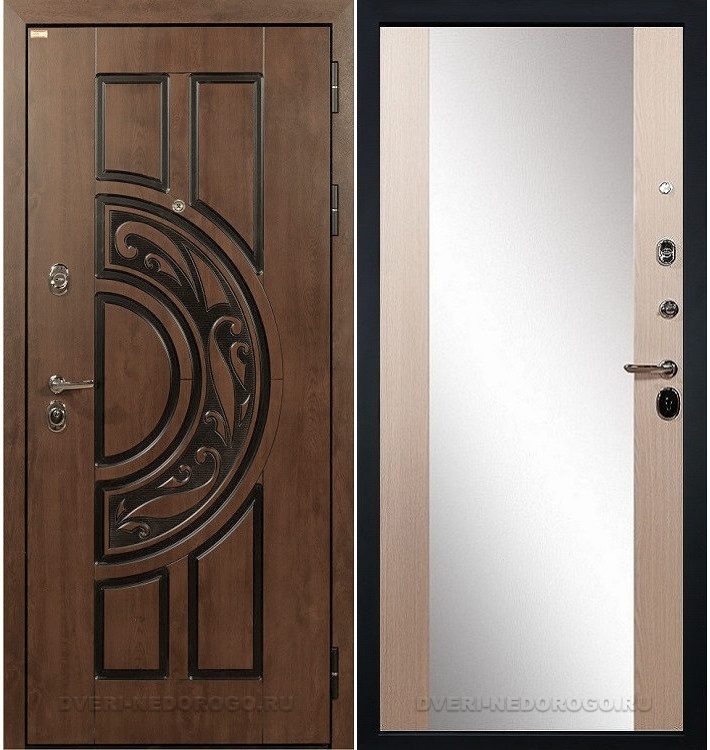 Дверь «Спартак CISA 45» входная с зеркалом голден патина / беленый дуб (с зеркалом)