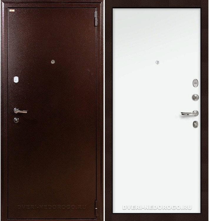 Дверь входная порошковая с МДФ внутри - 1А 59. Медный антик / Белый ясень