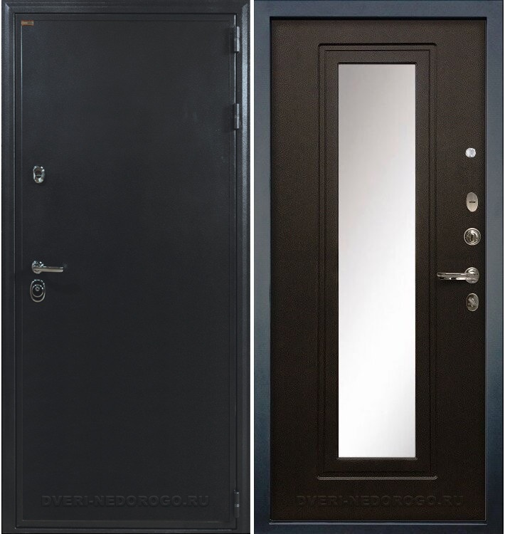 Дверь «Колизей 22» входная с зеркалом антик серебро / венге (с зеркалом)
