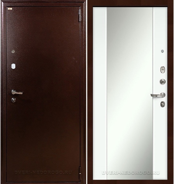 Дверь «1А 61» входная с зеркалом медный антик / белый ясень с зеркалом