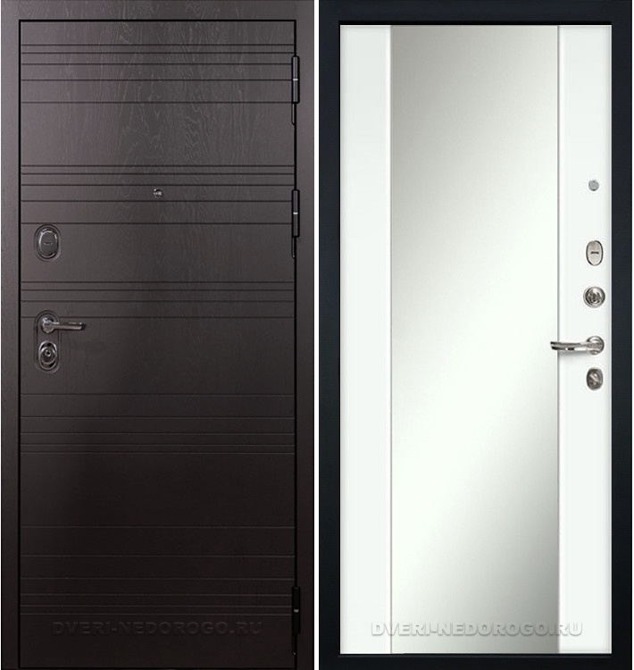 Дверь «Легион Ясень шоколадный 61» входная с зеркалом ясень шоколадный / белый экошпон (с зеркалом)