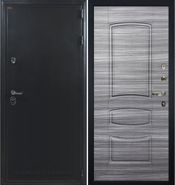 Входная квартирная порошковая дверь с МДФ - Колизей 69. Антик серебро / Сандал серый