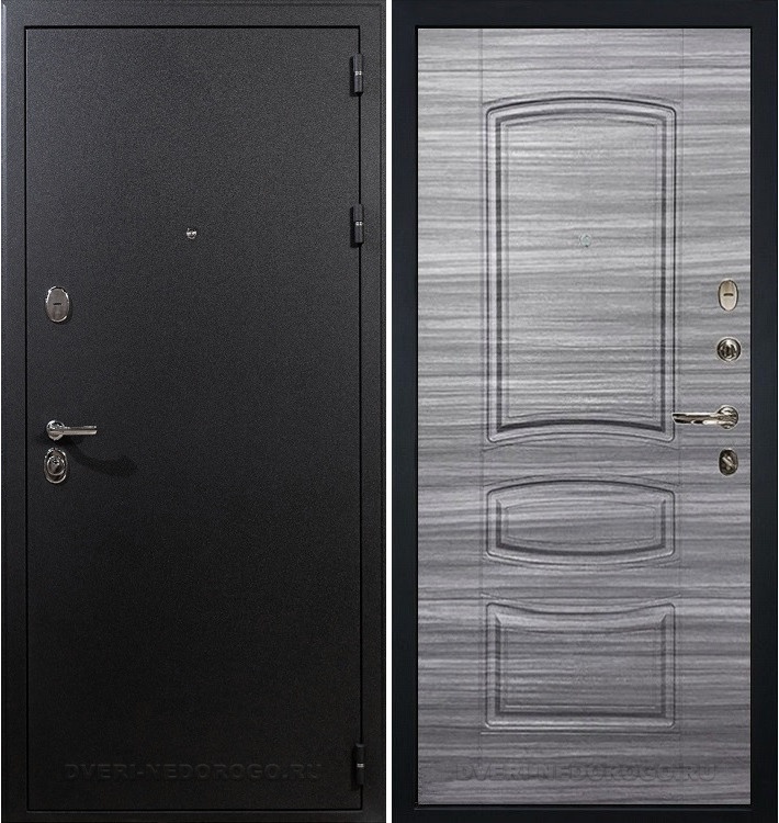 Входная дверь с порошковым напылением и МДФ - Рим 69. Черный шелк / Сандал серый