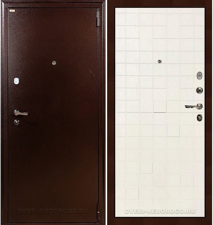 Дверь металлическая с порошковым напылением и МДФ - 1А 56. Медный антик / Белый ясень