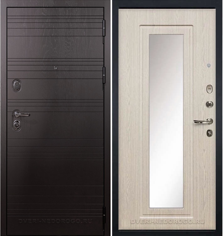 Дверь «Легион Ясень шоколадный 23» входная с зеркалом ясень шоколадный / беленый дуб (с зеркалом)