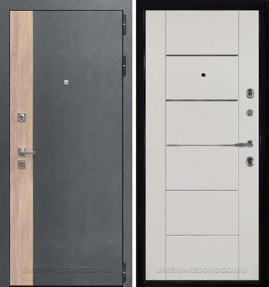 Дверь входная с МДФ панелями - Бруклин Лайт MD-003 Белый ясень. Серая штукатурка + дуб европ. красный / Белый ясень