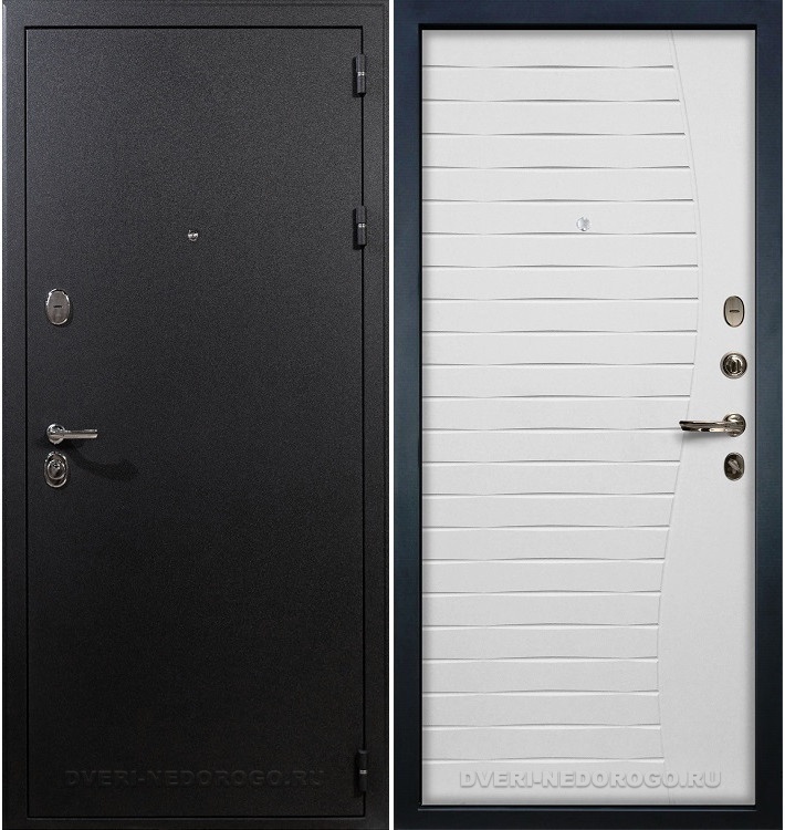 Входная дверь с порошковым напылением и МДФ - Рим 36. Черный шелк / Белый ясень