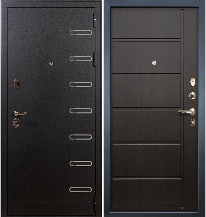 Металлическая входная порошковая дверь с МДФ - Витязь 41. Черный шелк / Венге