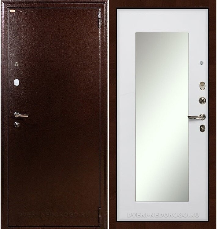 Дверь «1А 37» входная с зеркалом медный антик / белый ясень с зеркалом