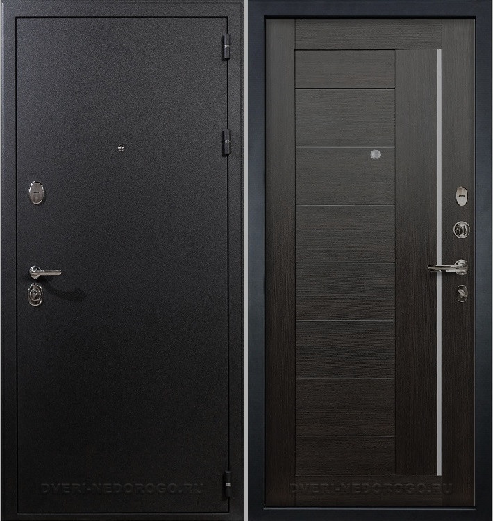 Металлическая порошковая дверь с МДФ и стеклом - Рим 39. Черный шелк / Венге