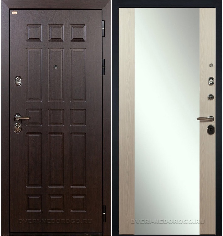 Дверь «Сенатор 3К 45» входная с зеркалом венге / беленый дуб (с зеркалом)