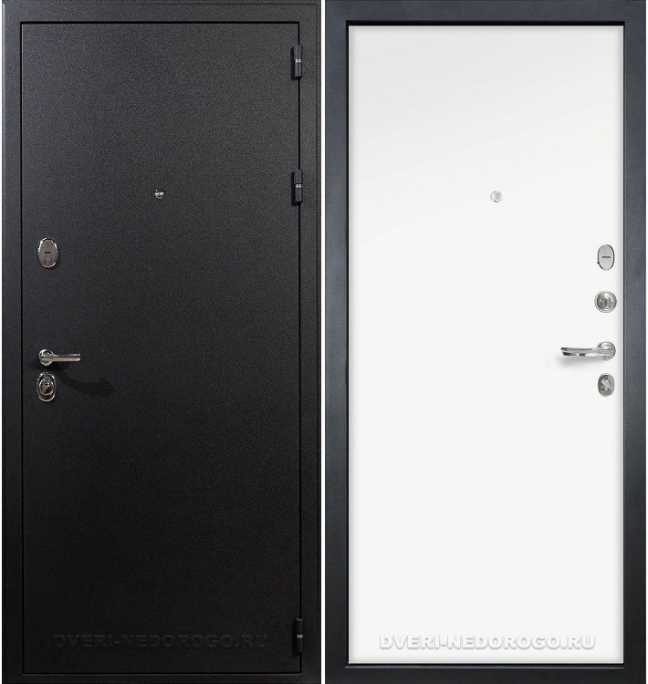 Входная дверь с порошковым напылением и МДФ - Рим 59. Черный шелк / Белый винорит