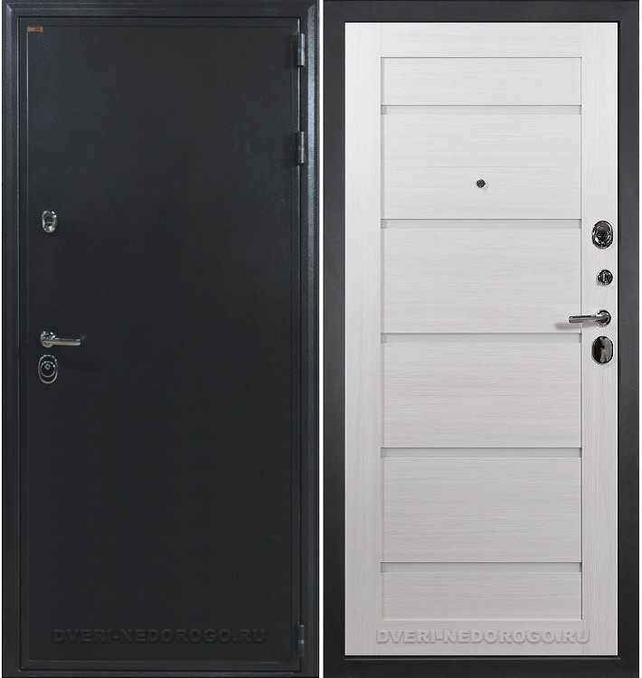 Металлическая порошковая дверь с МДФ и стеклом - Колизей 58. Антик серебро / Беленый дуб