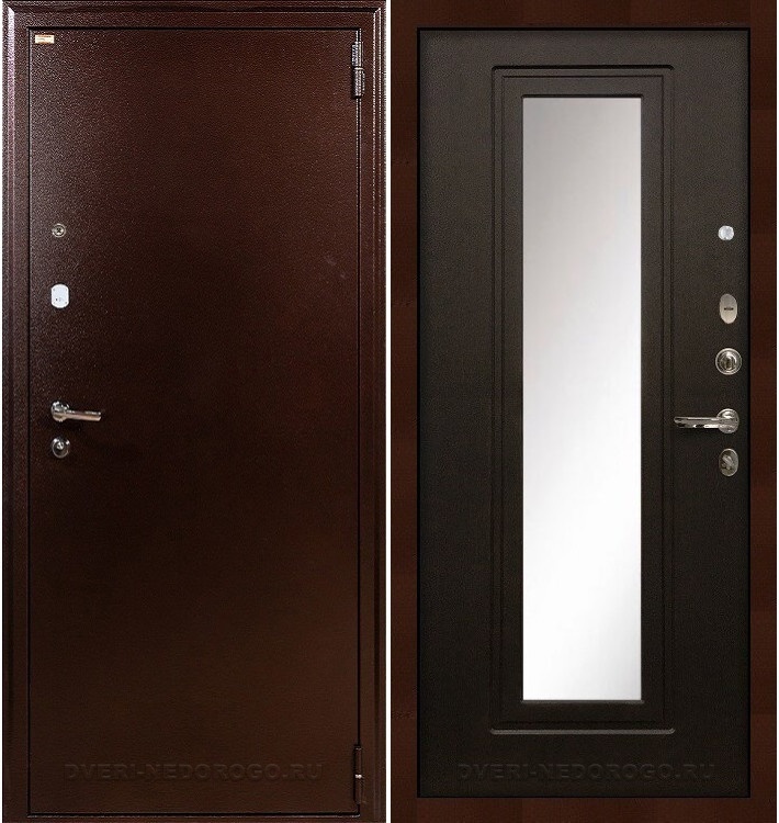 Входная дверь с зеркалом «1А 22» медный антик / венге с зеркалом