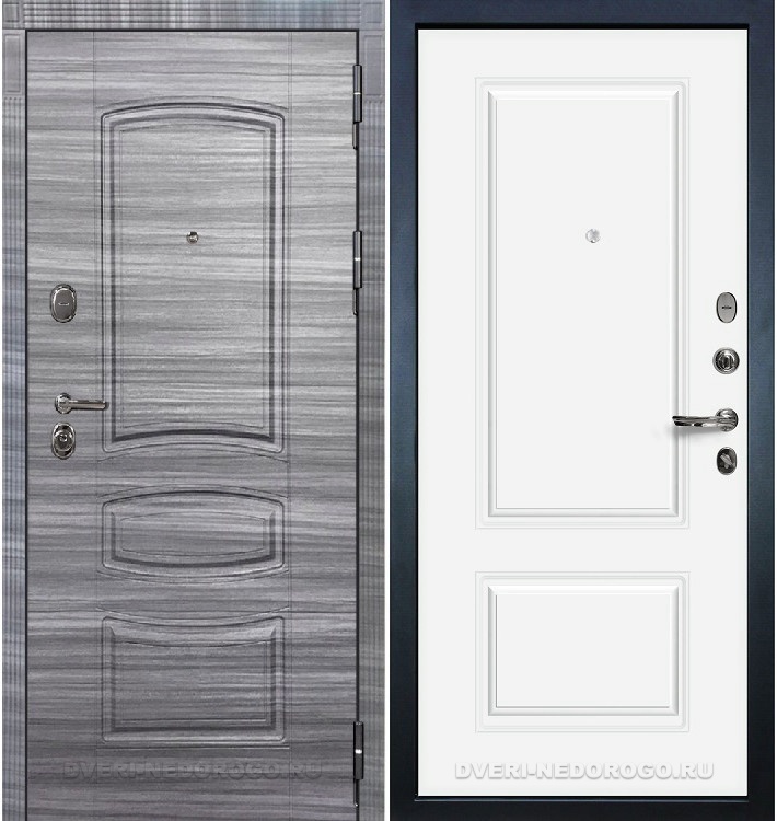 Дверь входная металлическая Легион Сандал серый 55. Сандал серый / Белая эмаль
